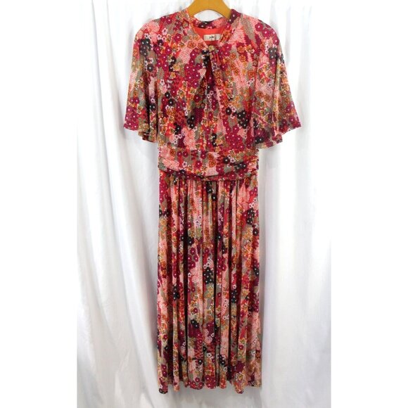 Jolie Moi Womens Multicolor Floral Short Sleeve‎ Mesh Midi Dress 12 - Picture 1 of 6